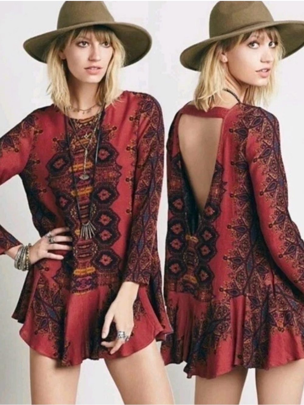 Free People Smooth Talker Mini Dress Tunic Top Red Size XL Boho Festival